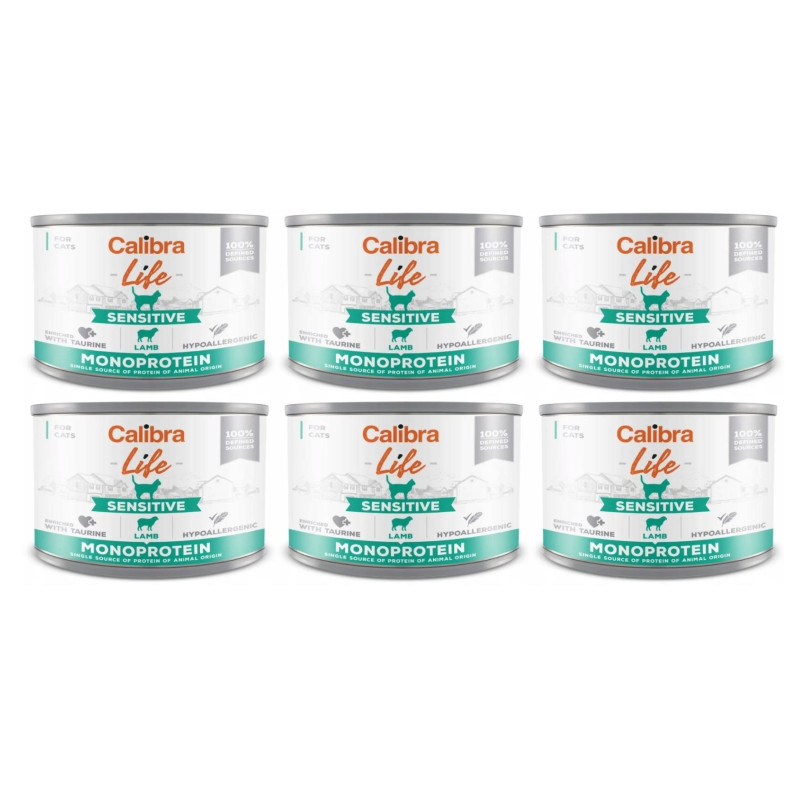 6 x Calibra life, kot sensitive, jagnięcina, puszka 200 g