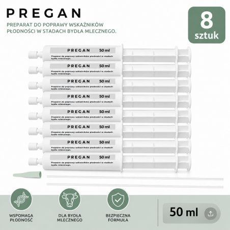 Vet Science PREGAN 8x50 ml – Preparat dla Bydła | Wsparcie Płodności i Regeneracji Macicy