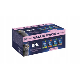 Brit Premium Cat – Mokra Karma dla Kotów Sterylizowanych | Kawałki w Sosie Mix Smaków | 40 x 100 g