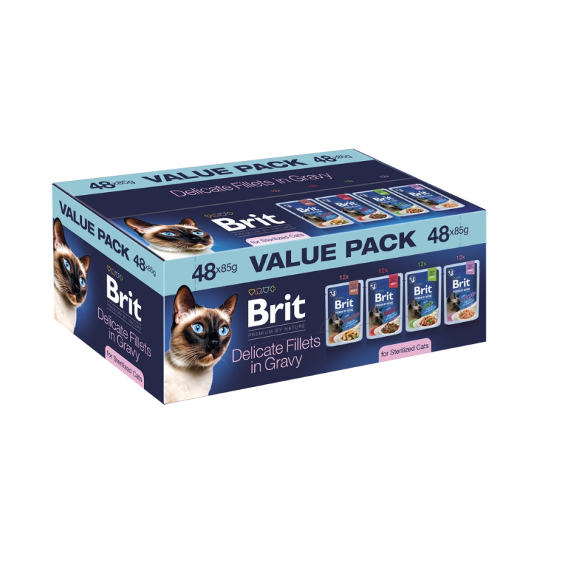 Brit Premium Cat – Mokra Karma dla Kotów Sterylizowanych | Delikatne Filety w Sosie Mix Smaków | 48 x 85 g