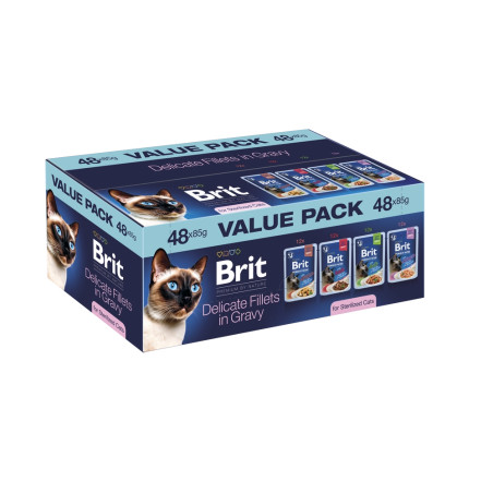 Brit Premium Cat – Mokra Karma dla Kotów Sterylizowanych | Delikatne Filety w Sosie Mix Smaków | 48 x 85 g
