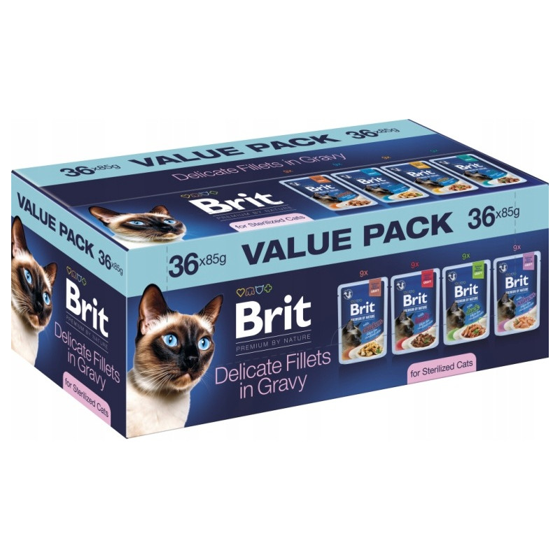 Brit Premium Cat Sterilised – Filety w Sosie Mix Smaków | 36 × 85 g