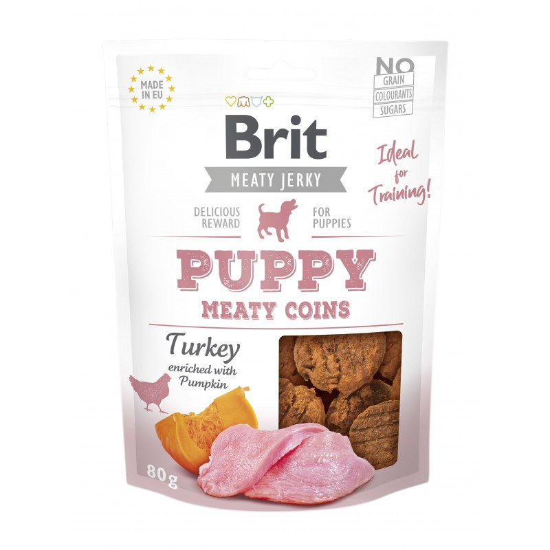 Brit Jerky Puppy – Krążki z Kurczakiem i Indykiem dla Szczeniąt | 80 g