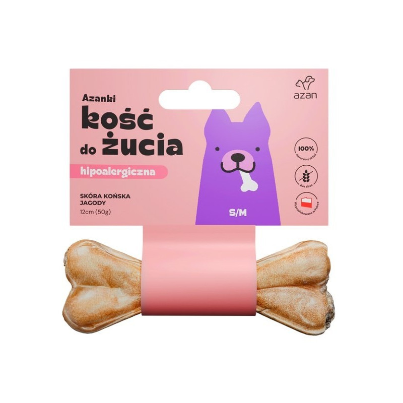 AZANKI - Kość do Żucia ze Skóry Końskiej z Jagodami | S/M 12 cm