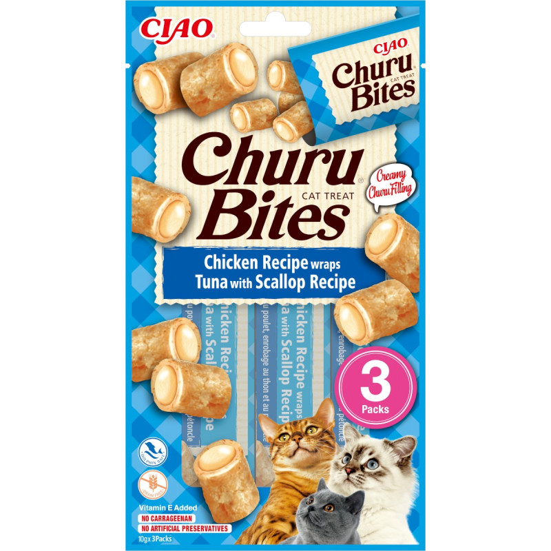 Inaba Churu Bites, kot, kurczakiem i przegrzebkami, 3x10 g,