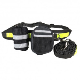 Pas biodrowy do biegania z amortyzowaną smyczą, czarny, L BK18503