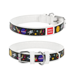 WauDog, skórzana obroża z motywem NASA, rozm. XS, biała