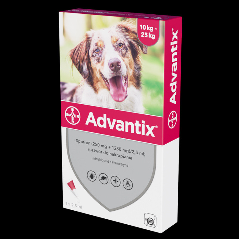 Advantix spot-on, 250 mg + 1250 mg, psy 10 - 25 kg, 1 pipeta