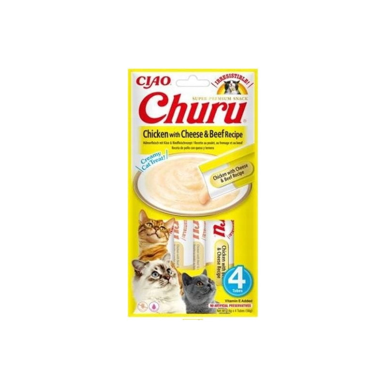 Inaba Cat Churu Kurczak z Serem i Wołowiną 4x14 g, Przysmaki dla kota
