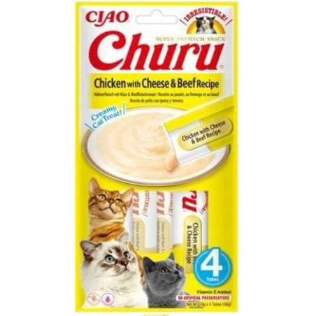 Inaba Cat Churu Kurczak z Serem i Wołowiną 4x14 g, Przysmaki dla kota