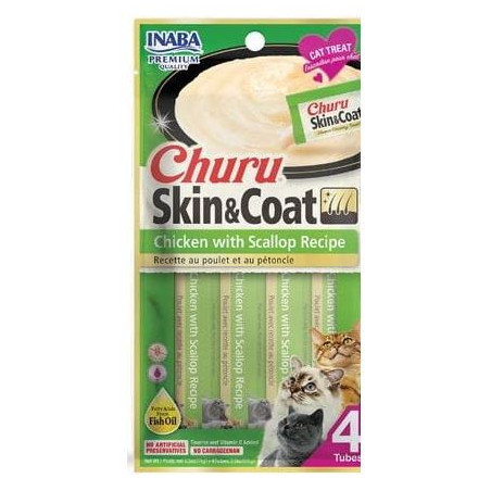 INABA Churu Skin Coat Kurczak z przegrzebkami 4 x 14 g, Przysmaki dla kota